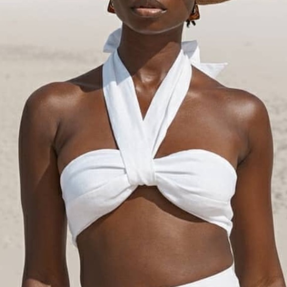 DISSH White Linen Paradise Crop Halter Top